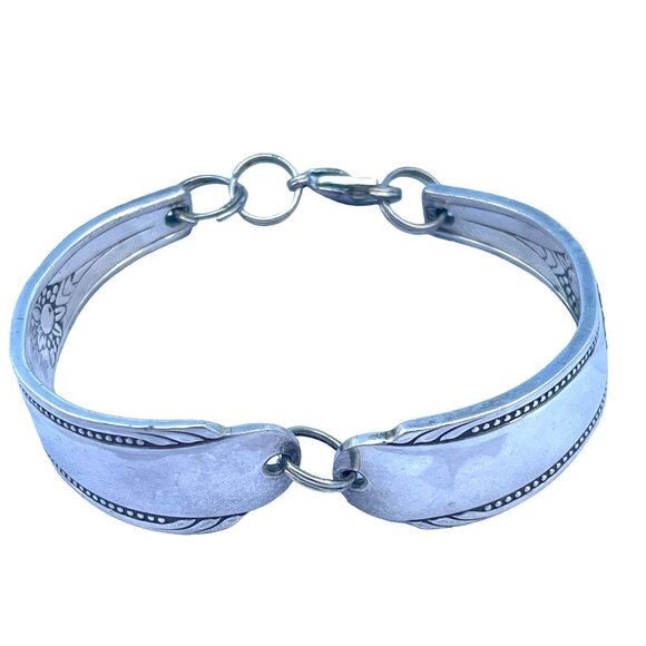 Vintage Handmade Silver Spoon Bracelet Adjustable Flower Design Unique Jewelry G - Picture 3 of 6
